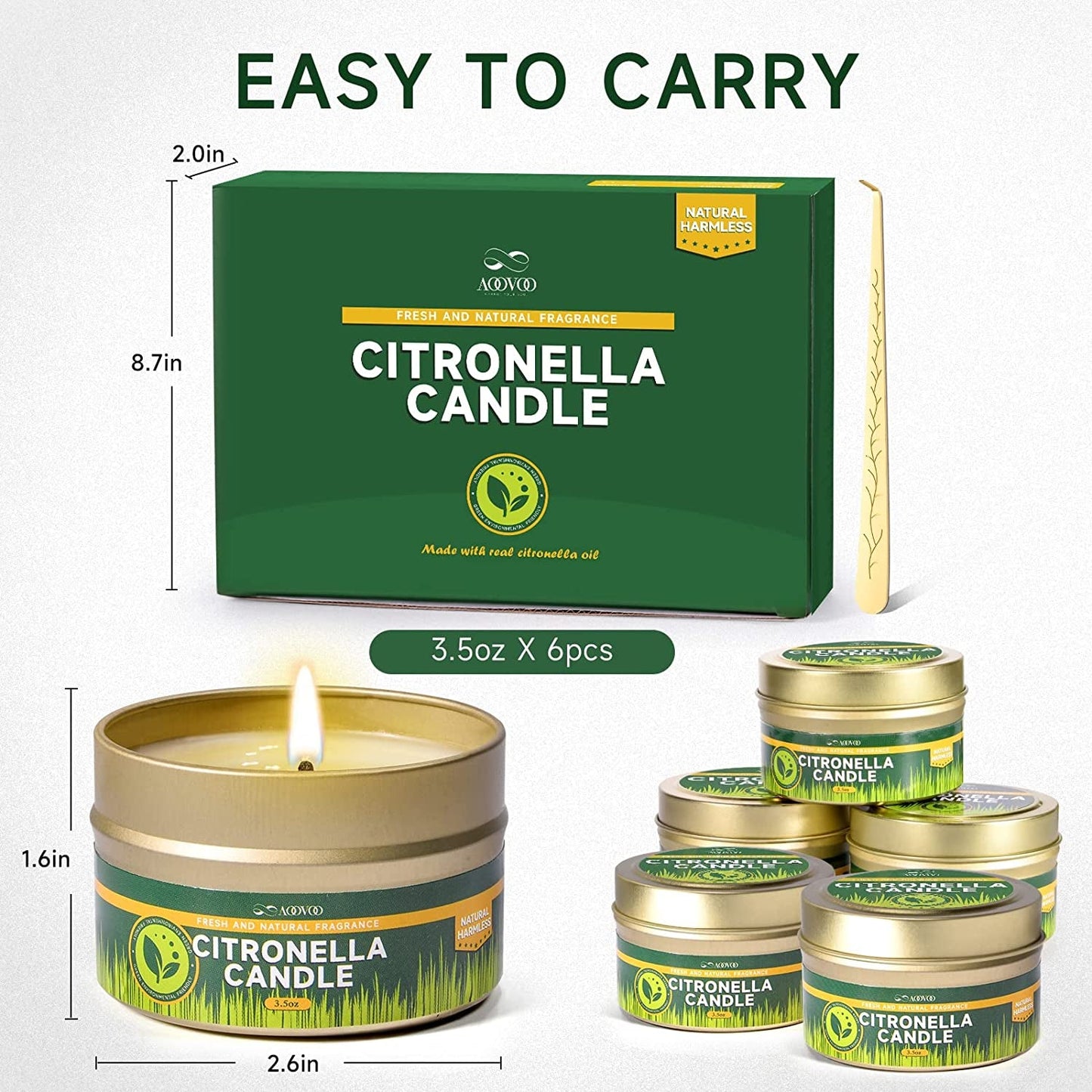  Aromatherapy Candle for Home Scented, Natural Soy Wax Portable Travel Tin Jar Candles(6 Pack Citronella Scented Candles)