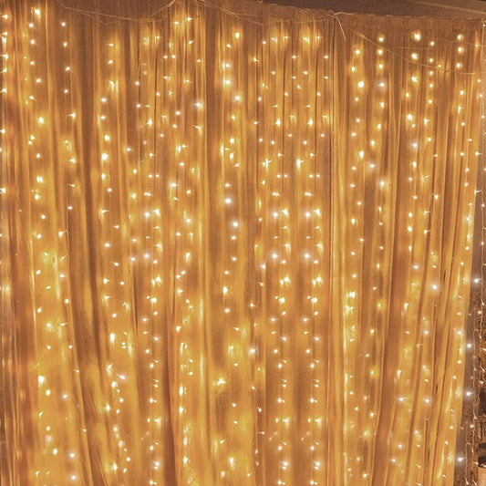  300 LED Window Curtain String Lights For  Wedding, Party, Home, Garden, Bedroom, Warm White