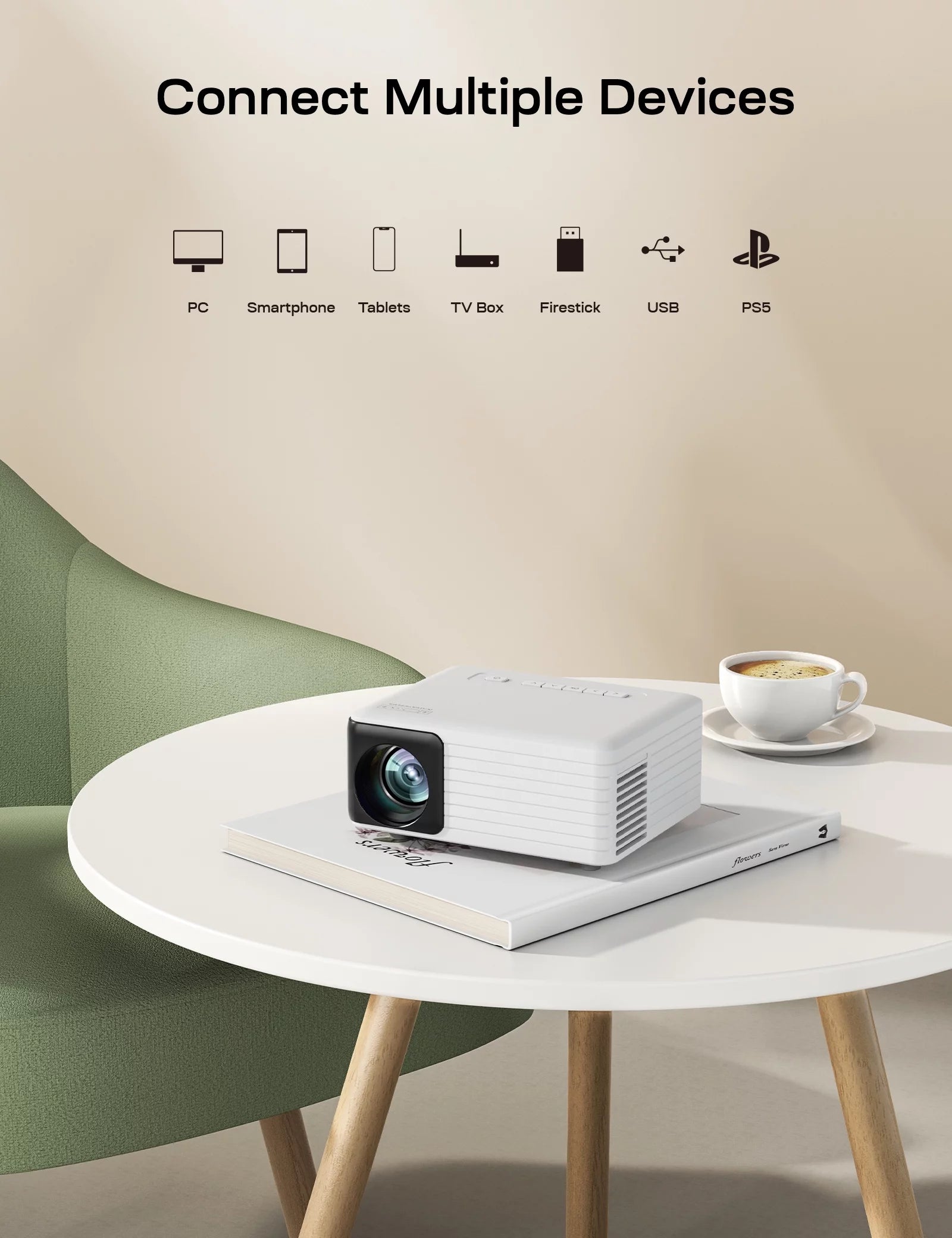 Mini Projector 1080P Supported,4000 Lumens LED 3.0 Outdoor Theater, 60000HRS Lamp Life