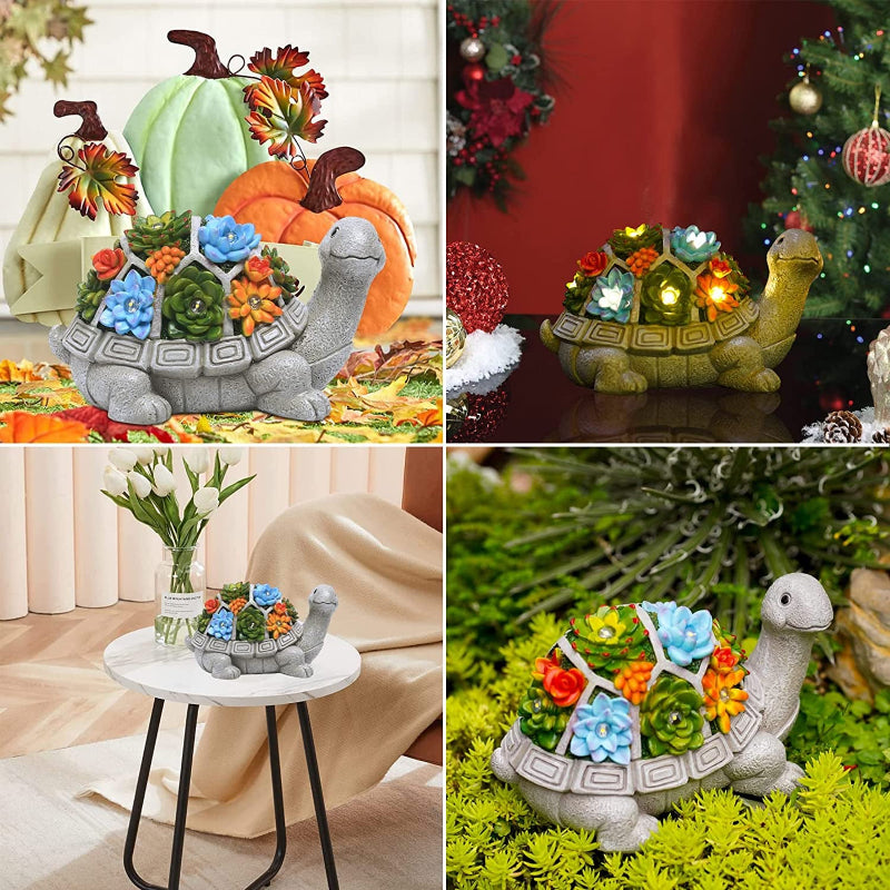 Solar Garden Statue with Succulent and LED Lights, Outdoor Yard Decor