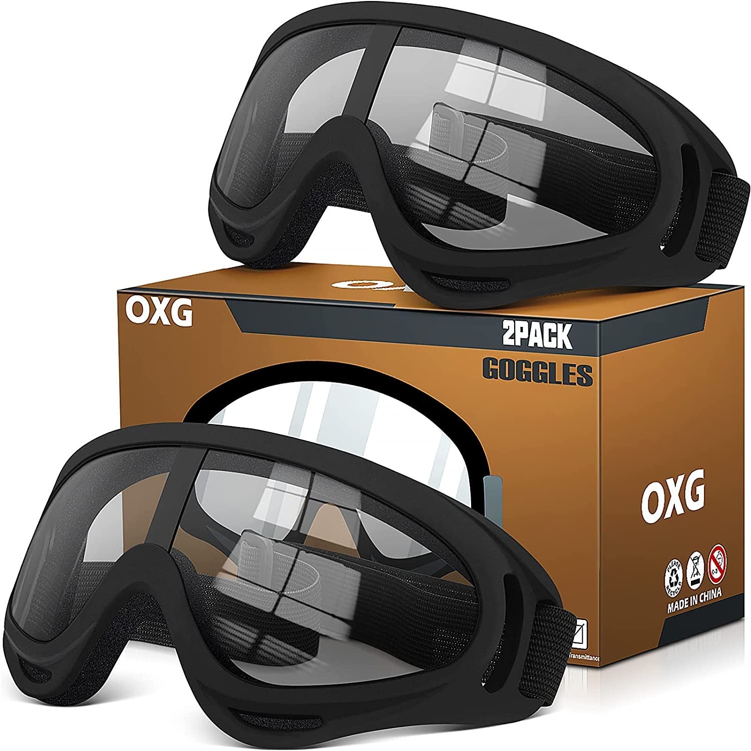 2 Pairs Motorcycle Goggles Fit Helmet, ATV Ski Goggles Anti-UV Dustproof Windproof Dirt Bike Goggles for Youth Men Women