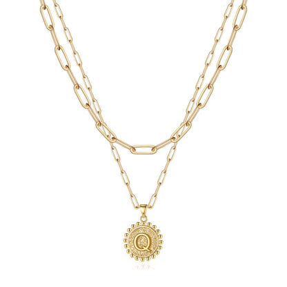 Gold Initial Necklaces for Women Girls 14K Gold Plated Dainty Layering Paperclip Link Chain Necklace Coin Initial Layered Gold Necklaces for Women