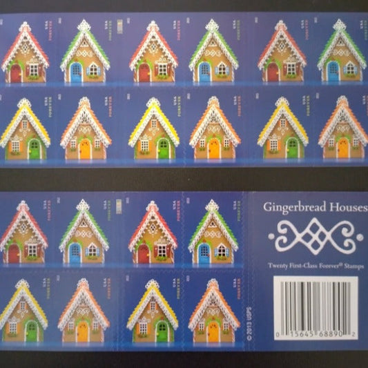 USPS Gingerbread Houses 2013 Forever Holidays Stamps - Book of 20 Postage Stamps