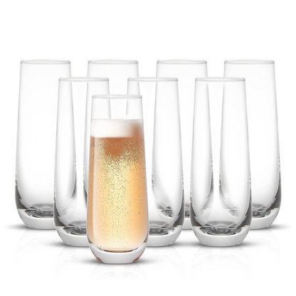 Set of 8 Stemless Crystal Champagne Flutes 9.4oz each
