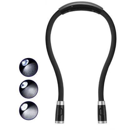 Rechargeable LED Book Light, Neck Hug, Hands-Free,  Super Flexible, 3 Adjustable Brightness Levels