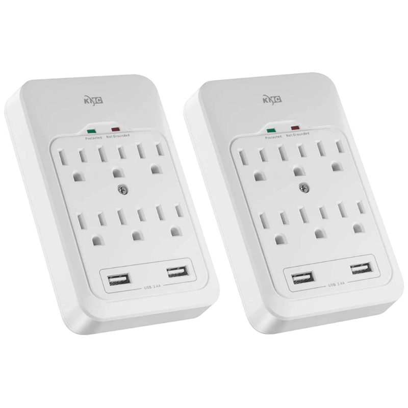 2 Pack 6-Outlet Surge Protector, 2 USB Ports, 3.4A USB Output, 980 Joules