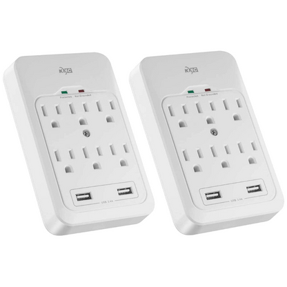 2 Pack 6-Outlet Surge Protector, 2 USB Ports, 3.4A USB Output, 980 Joules