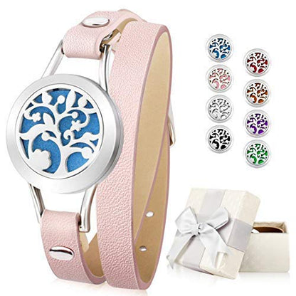 Stainless Steel Essential Oil Diffuser Leather Band Bracelet