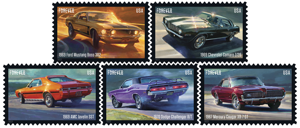 USPS Pony Cars Ford Mustang Forever Stamps - Sheet of 20 First Class Forever Stamps