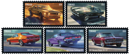 USPS Pony Cars Ford Mustang Forever Stamps - Sheet of 20 First Class Forever Stamps
