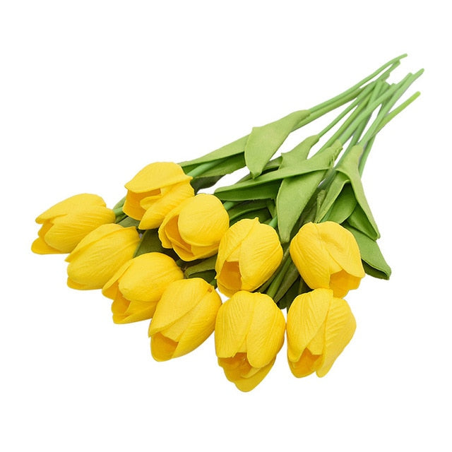 10 Tulip Heads - Colorful Artificial Bouquet