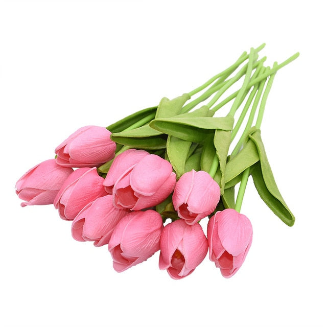 10 Tulip Heads - Colorful Artificial Bouquet