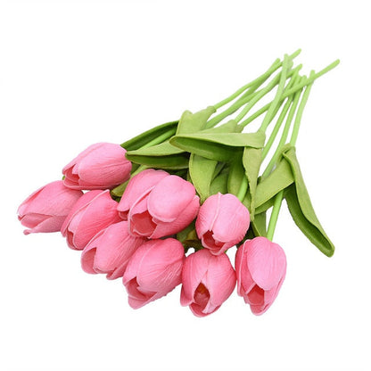 10 Tulip Heads - Colorful Artificial Bouquet