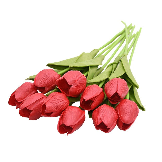 10 Tulip Heads - Colorful Artificial Bouquet