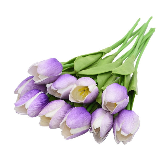 10 Tulip Heads - Colorful Artificial Bouquet