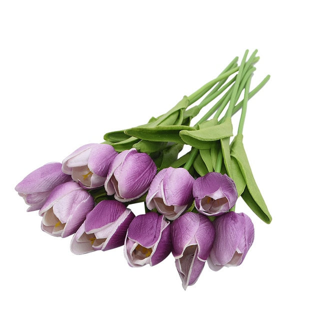 10 Tulip Heads - Colorful Artificial Bouquet