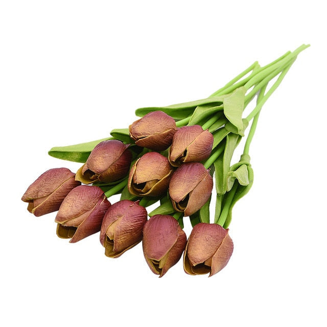10 Tulip Heads - Colorful Artificial Bouquet