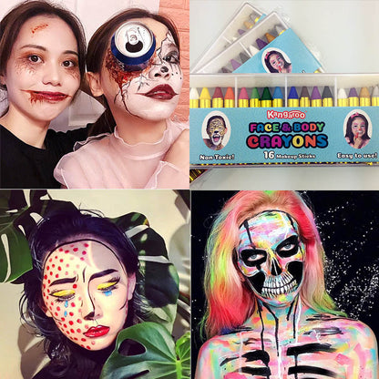Face and Body Paint in Use Halloween Prop Decorations and Balloons