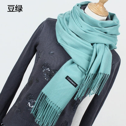 Unisex Fine Wool Cashmere Tasseled Scarf