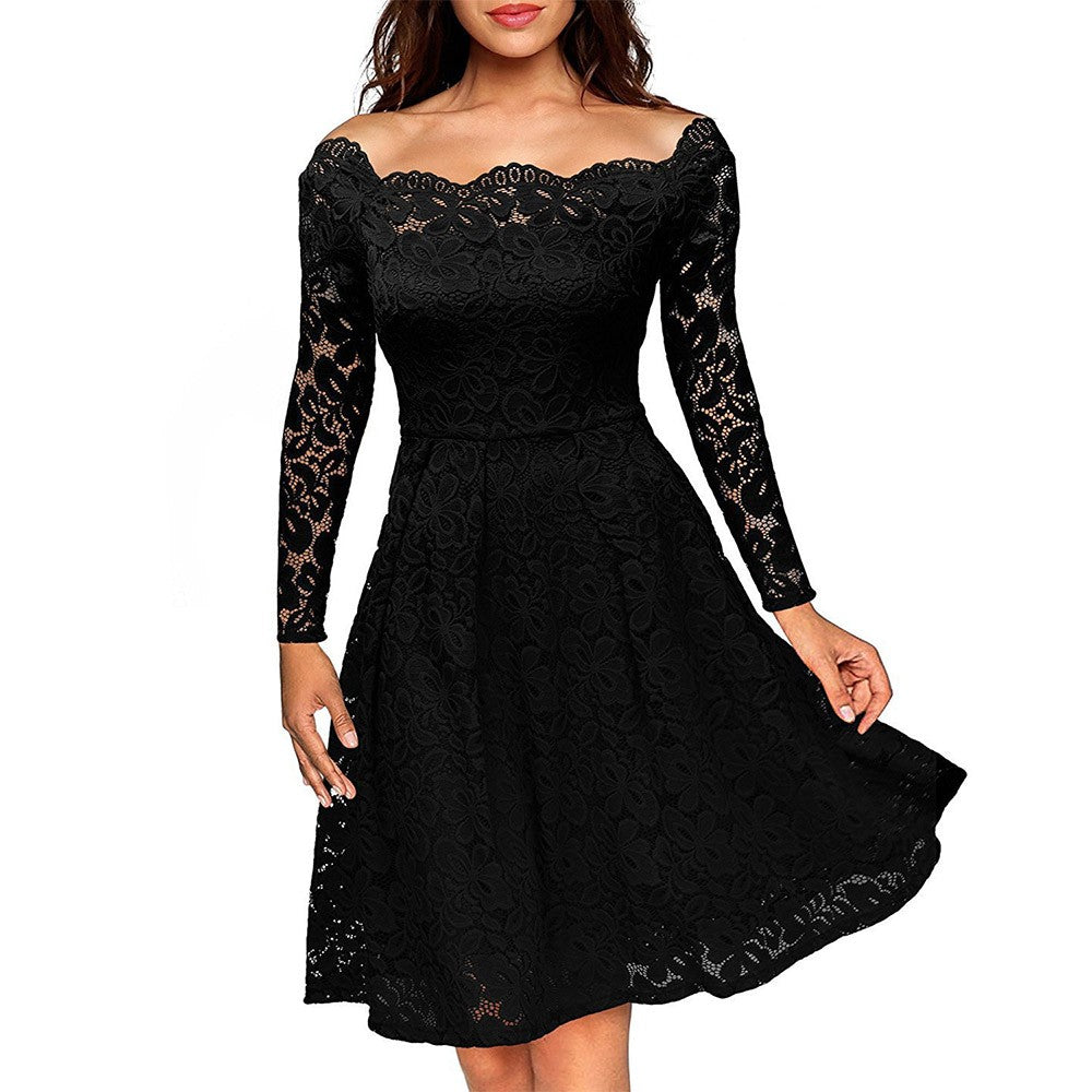 Women's Long Sleeve Lace Trim Dress