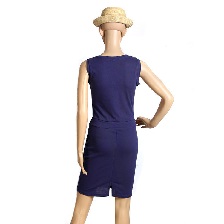 Summer Women Dress Fashion Solid Cotton Slim Fit Pockets Pencil Dresses Work Sleeveless   Casual Dress Robe Femme