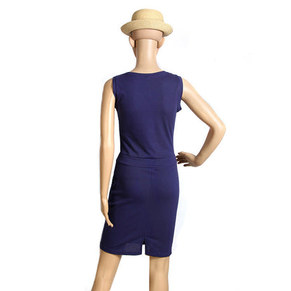 Summer Women Dress Fashion Solid Cotton Slim Fit Pockets Pencil Dresses Work Sleeveless   Casual Dress Robe Femme