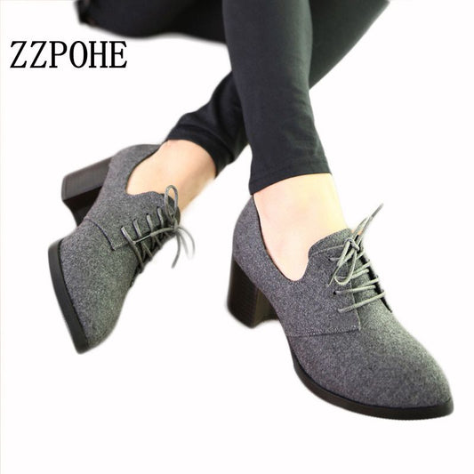 ZZPOHE New spring woman shoes stylish comfortable Ladies high-heeled shoes pointed retro lace wild single shoes women work shoes