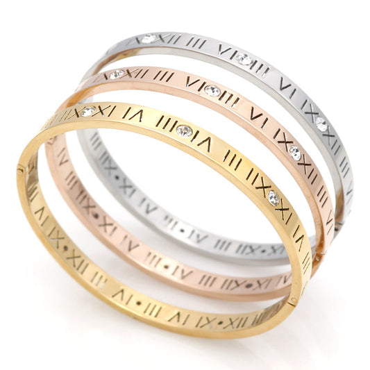 New Classic Design High Quality 4mm And 6mm Zircon Roman Numerals Bracelets & Bangles Women Fashion Jewelry Bangles
