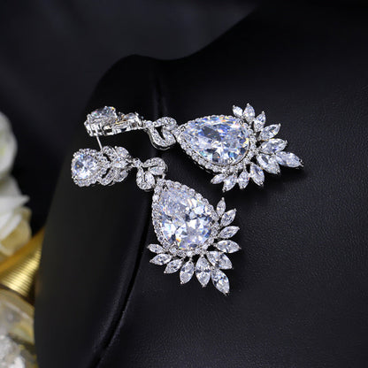 CWWZircons Elegent Evening Dinner Part Wedding Jewelry Luxury Long CZ Crystal Big Drop Dangle Earrings For Brides CZ055