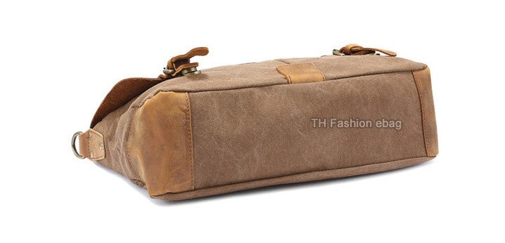 Vintage Leather and Canvas Mens Briefcase Business Portfolio Messenger Bag