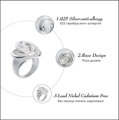 SA SILVERAGE Real 925 Sterling Silver Rose Wedding Rings Flower Fine Jewelry 925 Sterling-Silver-Jewelry Ring for women