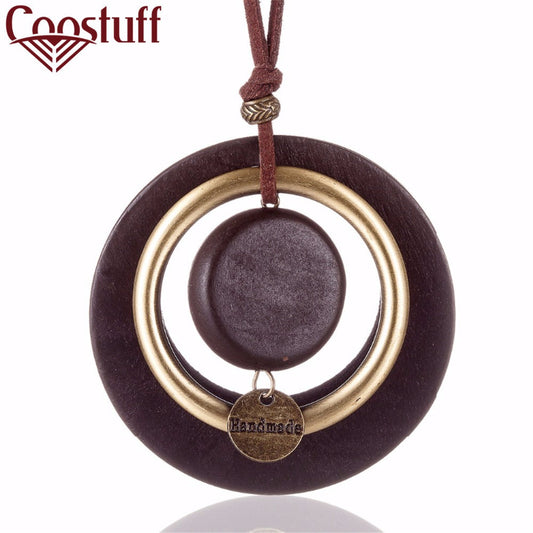 vintage woman choker necklace Fashion Jewelry Wooden pendant "Handmade" Long necklace for women collares mujer kolye