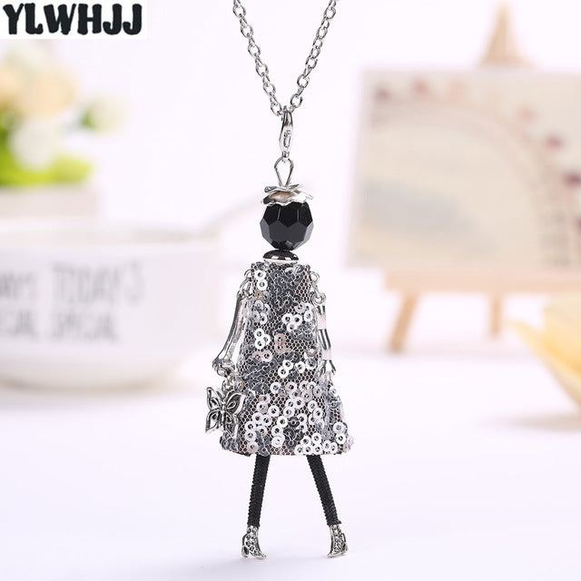 YLWHJJ new women doll cute black long necklaces & pendant dress baby girls maxi necklace brand fashion statement jewelry