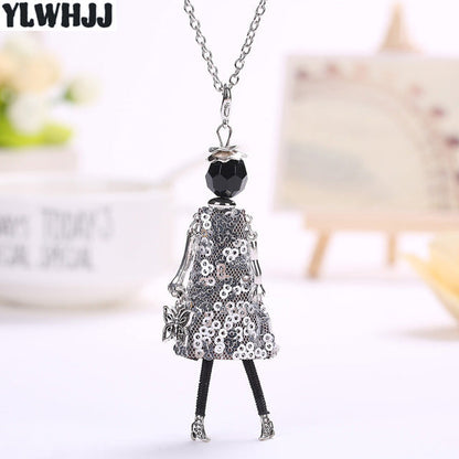 YLWHJJ new women doll cute black long necklaces & pendant dress baby girls maxi necklace brand fashion statement jewelry