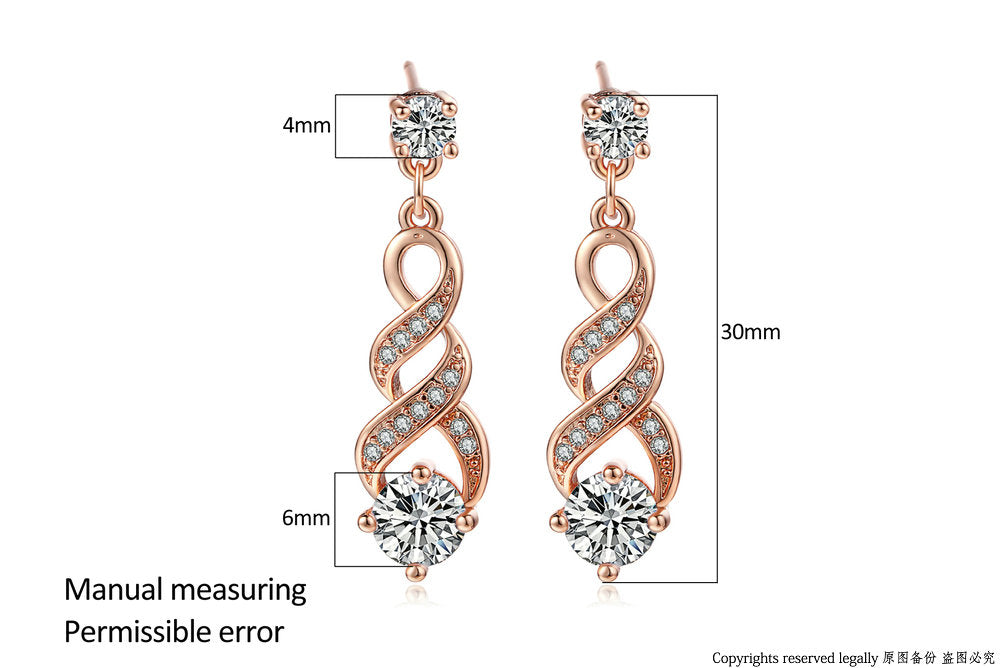 DoubleFair Four Claw 6mm Cubic Zirconia Drop/Dangle Wedding Earrings Rose Gold / Silver Color Jewelry For Women DFE544 DFE725