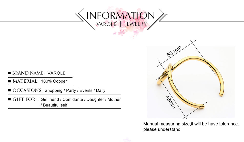 VAROLE Simple Lines Exaggerated Bracelets & Bangles for Women Cuff Bangle Gold/Silver Colors Noeud Armband Pulseiras