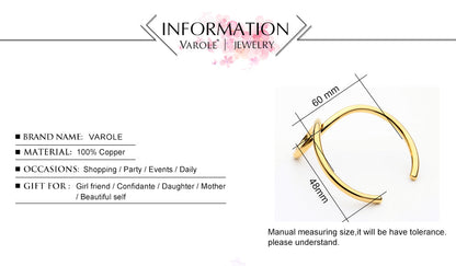 VAROLE Simple Lines Exaggerated Bracelets & Bangles for Women Cuff Bangle Gold/Silver Colors Noeud Armband Pulseiras