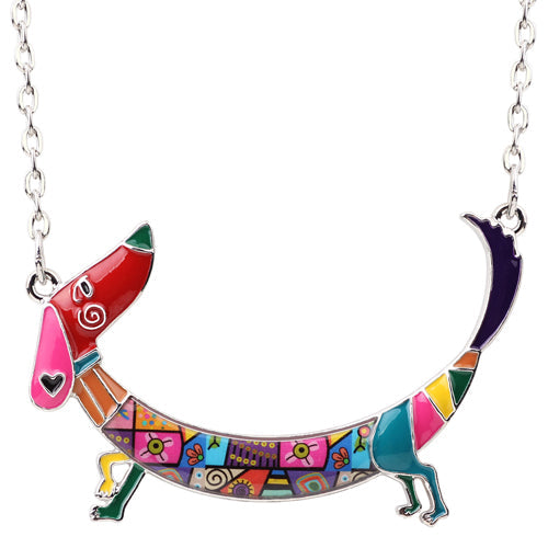 Bonsny Statement Maxi Metal Chain Enamel Pet Choker Dachshund Dog Necklace PendantCollar New Animal Jewelry For Women Girl