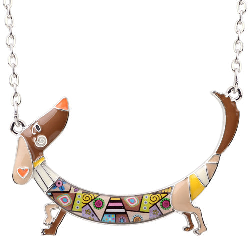 Bonsny Statement Maxi Metal Chain Enamel Pet Choker Dachshund Dog Necklace PendantCollar New Animal Jewelry For Women Girl