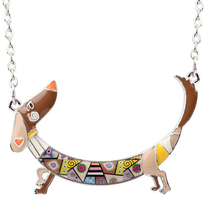 Bonsny Statement Maxi Metal Chain Enamel Pet Choker Dachshund Dog Necklace PendantCollar New Animal Jewelry For Women Girl