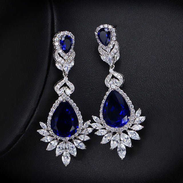 CWWZircons Elegent Evening Dinner Part Wedding Jewelry Luxury Long CZ Crystal Big Drop Dangle Earrings For Brides CZ055