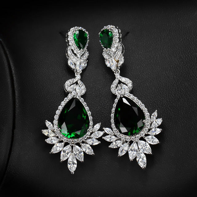 CWWZircons Elegent Evening Dinner Part Wedding Jewelry Luxury Long CZ Crystal Big Drop Dangle Earrings For Brides CZ055