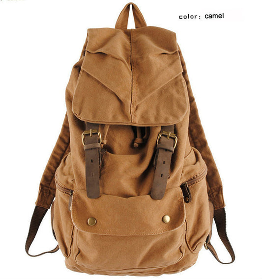 Fashion Vintage Leather military Canvas backpack Men's backpack school bag drawstring backpack women bagpack male rucksack