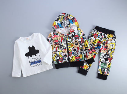 baby boys clothing sets Autumn cotton hoodie + trousers + white shirt 3pcs suit new casual outfits for Children boy clothes