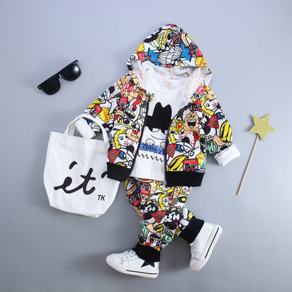 baby boys clothing sets Autumn cotton hoodie + trousers + white shirt 3pcs suit new casual outfits for Children boy clothes