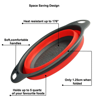 2 Piece: Collapsible Silicon Kitchen Strainer / Washing Basket