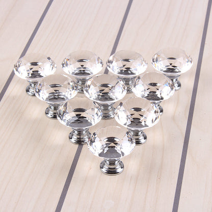 10 Pack: Diamond-Shape Crystal Glass Knob Cupboard Handle - 30mm