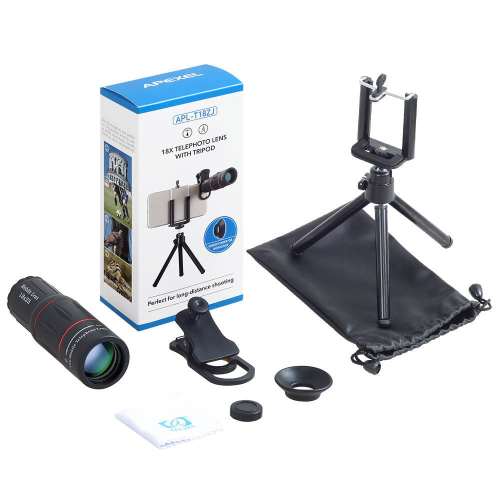 Telescopic 18X Zoomable Universal Cell Phone Camera Lens Adjuster with Free Tripod