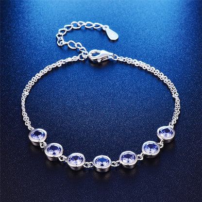 JQUEEN Women Bracelet 100% 925 Sterling Silver Bracelet Blue Tanzanite Shinny Color Fine Bracelet for Women for party 7.99inch