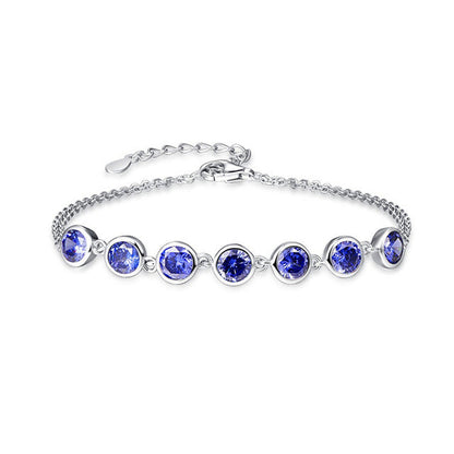 JQUEEN Women Bracelet 100% 925 Sterling Silver Bracelet Blue Tanzanite Shinny Color Fine Bracelet for Women for party 7.99inch